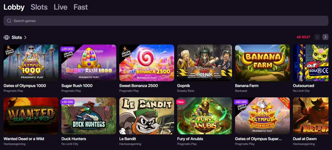 CHEXX casino lobby showing game categories and providers