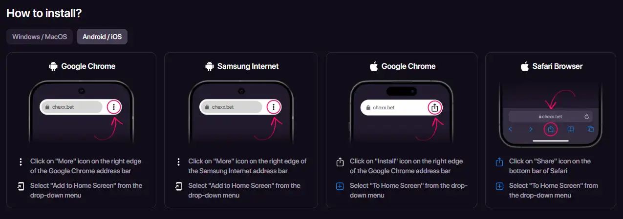 CHEXX mobile and PWA interface on a smartphone