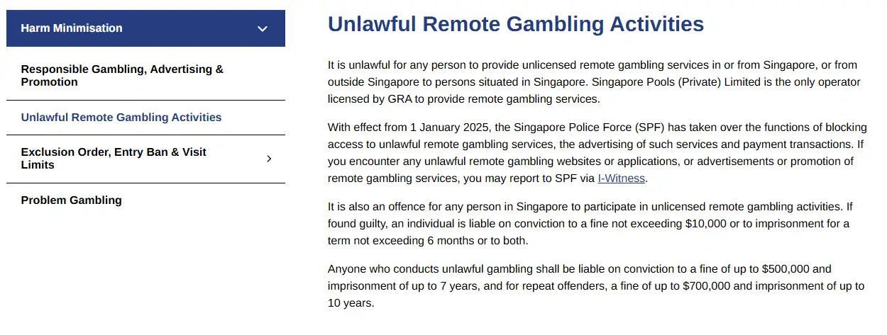 Gambling Regulatory Authority guidance on unlawful remote gambling in Singapore